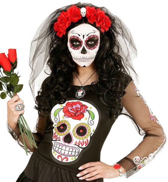 Totenkopf Armband Mit Roter Rose 3