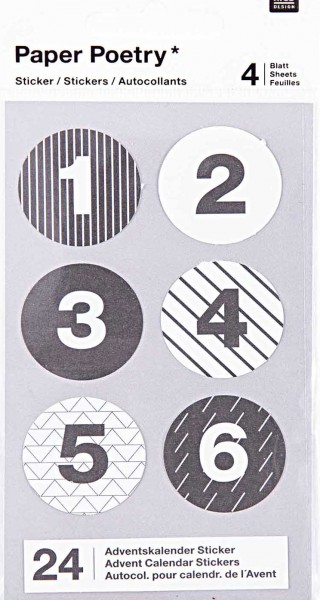 24 Adventskalender Zahlen Sticker schwarz-weiß