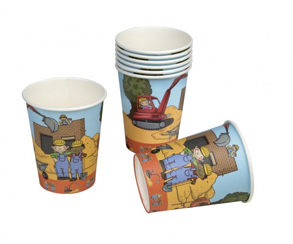 8 Pappbecher Baustelle Kindergeburtstag 200ml