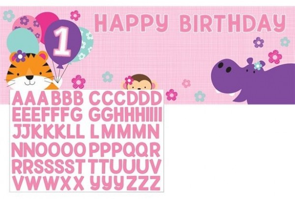 First Wild Birthday Banner rosa 1,52m x 50cm