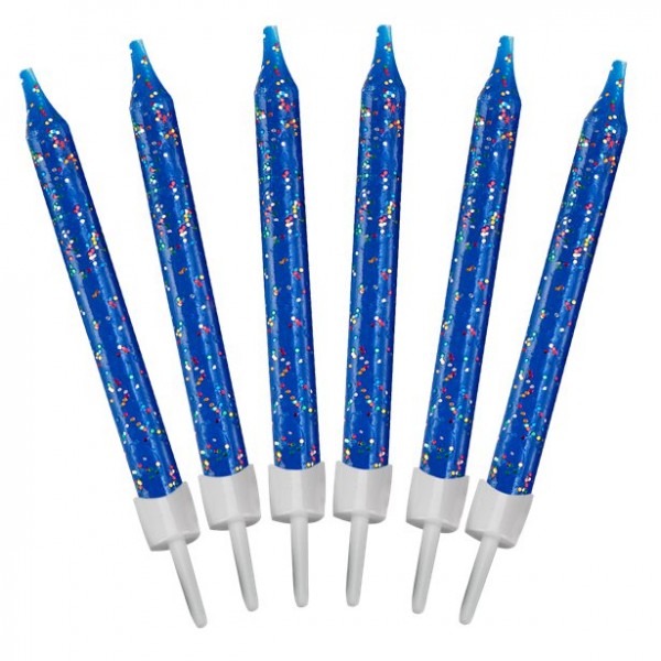 12 Glitzer Tortenkerzen dunkelblau 6cm