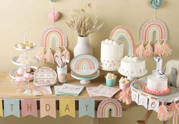 8 Boho Regenbogen Pappteller 23cm 2