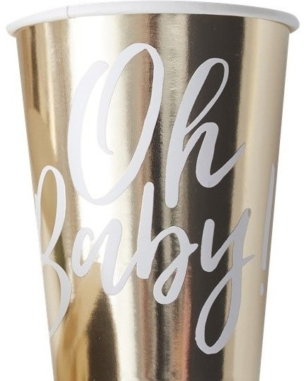 8 Goldene Oh Baby Pappbecher 255ml