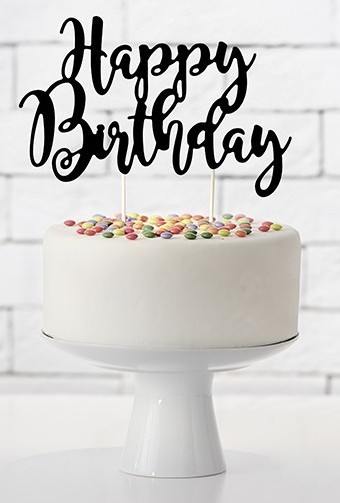 Schwarze Happy Birthday Tortendeko 22,5cm