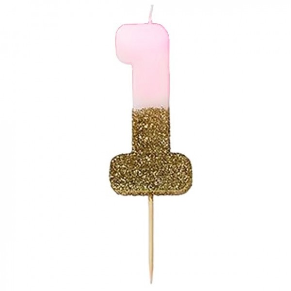 Gold Glitter 1 Tortenkerze 8cm