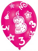 6 bunte Luftballons 3.Geburtstag 27,5 cm