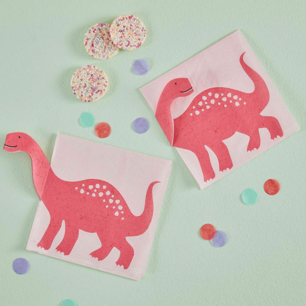 16 Pink Dino Party Servietten 16,5cm 2