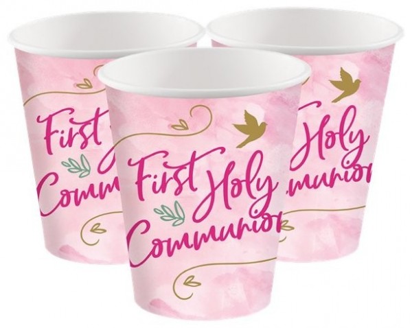 8 Erstkommunion Pappbechern rosa 250ml