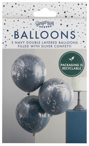 3 Blue Silver shreds Ballon-Set 46cm