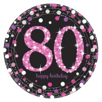 8 Pink 80th Birthday Pappteller 23cm