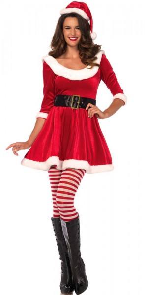 Samtig Plüschiges Weihnachtsfrau Damenkostüm