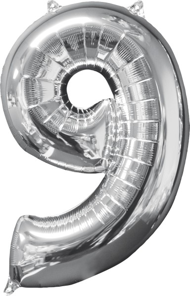 Folienballon Zahl 9 Silber 66cm