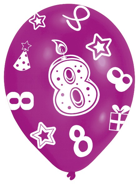 6 bunte Luftballons 8.Geburtstag 27,5 cm 4