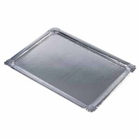 10 Servierplatten aus Pappe silber eckig 45,5cm x 34cm