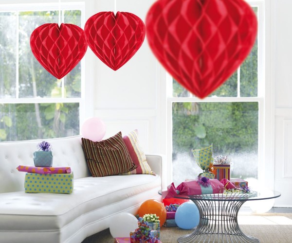 roter Herz Wabenball 30cm