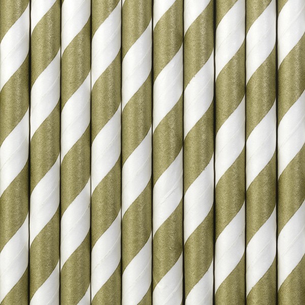 10 Strohhalme gold-weiß 19,5cm 2
