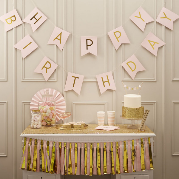 Gold-Rosa Happy Birthday Girlande 2