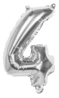 Folienballon Zahl 4 silber metallic 36cm