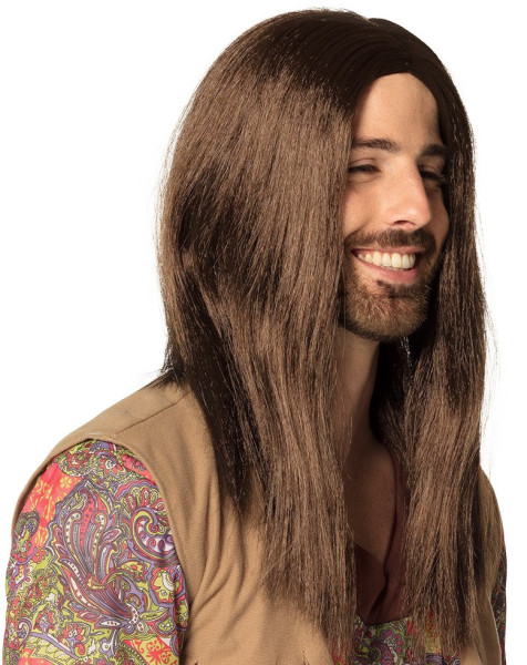 Braune Hippie Langhaarperücke Fred 2