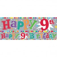 Bunter 9. Geburtstag Folienbanner holographisch 2,6m