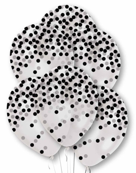 6 Deep Black bedruckte Konfettiballons