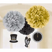 3 Sparkling New Year Pompons 57cm
