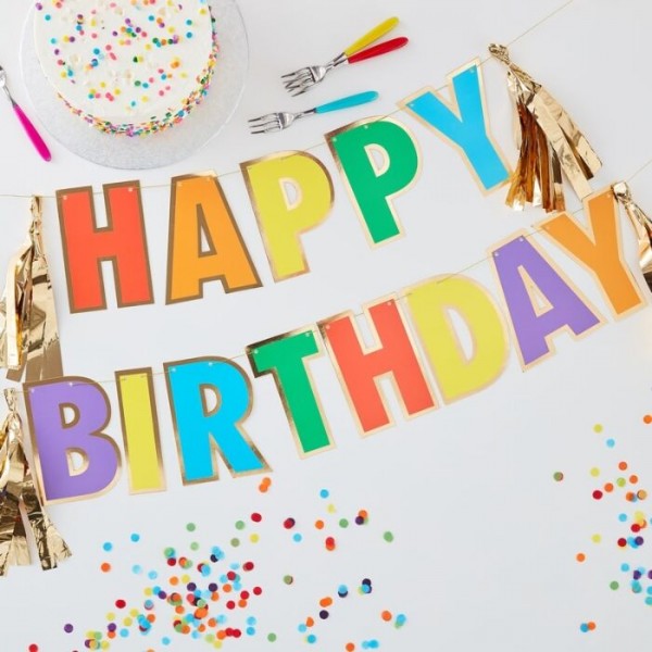 DIY Regenbogen Happy Birthday Girlande 3m 2