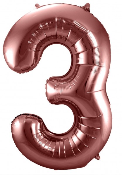 Roségoldene metallic Zahl 3 Ballon 86cm