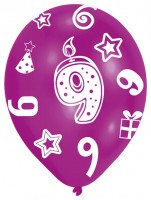 Vorschau: 6 bunte Luftballons 9.Geburtstag 27,5 cm