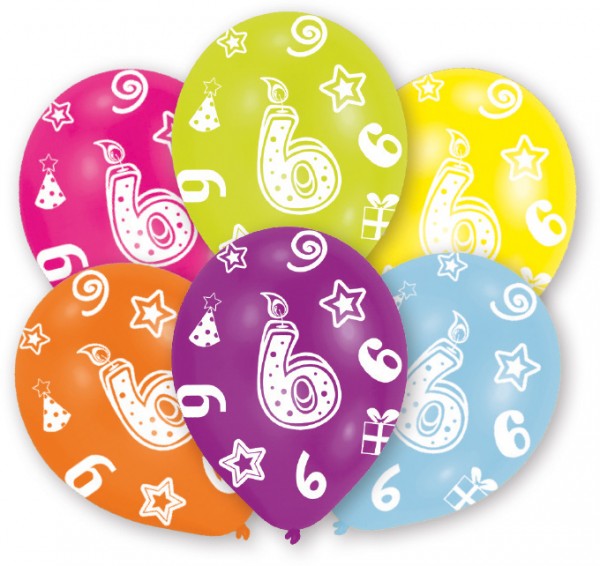 6 bunte Luftballons 6.Geburtstag 27,5 cm