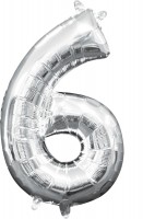 Mini Folienballon Zahl 6 silber 35cm