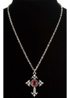 Gothik Vampirin Kreuzkette Mit Rotem Juwel