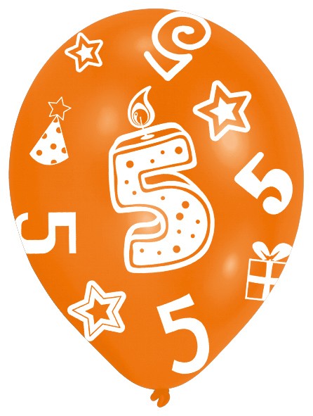 6 bunte Luftballons 5.Geburtstag 27,5cm 2