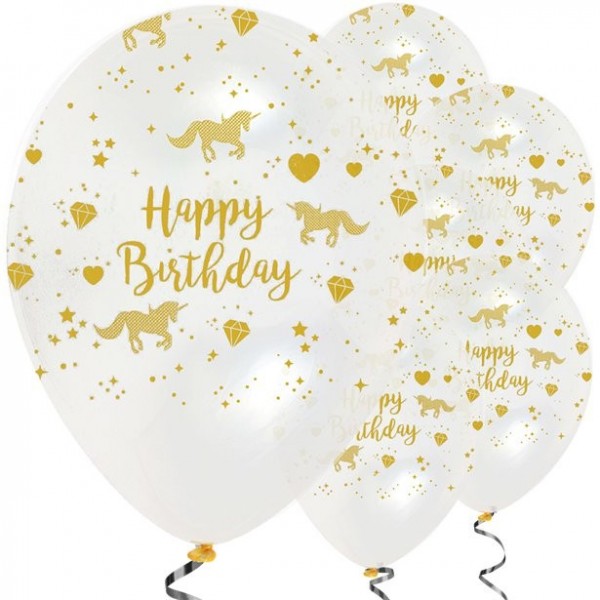 6 Golden Unicorn Ballons transparent 30cm