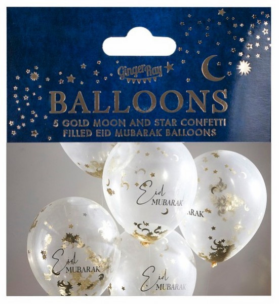 5 Gold Moon Eid Mubarak Konfetti Latexballons 30cm 2