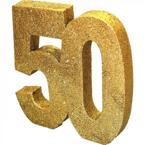 Goldene Zahl 50 Tischdeko glitzernd 20cm