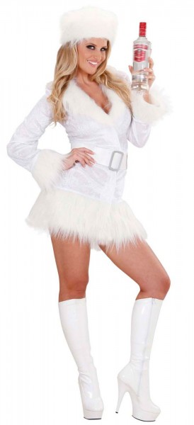 Weißes Minikleid Mit Kunstfellbesatz