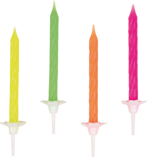 Bunte Neon Tortenkerzen Mit Halterung 10 Stück