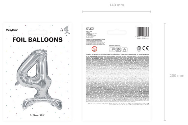 Silver 4 stehender Folienballon 70cm 3