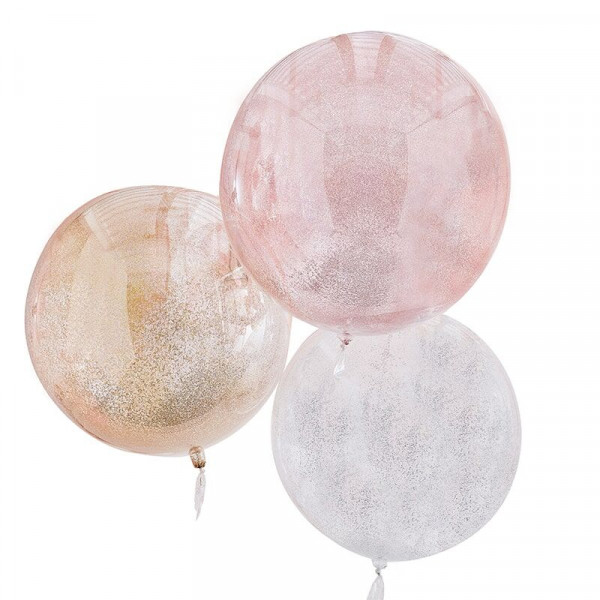 3 Glitzer Konfettiballons Partymix 55cm