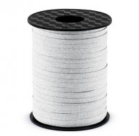 225m Glitzer Geschenkband in Silber