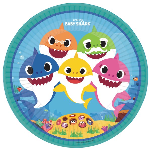 8 Baby Shark Family Pappteller 23cm