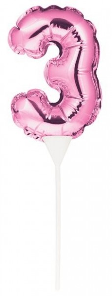 Rosa Zahl 3 Ballon Tortendeko 13cm
