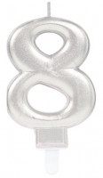 Silberne Zahl 8 Tortenkerze 7,5cm