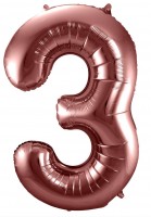 Roségoldene metallic Zahl 3 Ballon 86cm