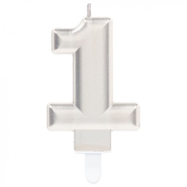 Silberne Zahl 1 Tortenkerze 7,5cm
