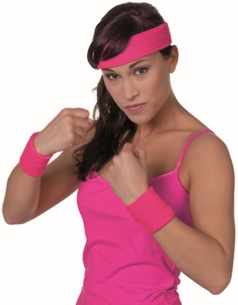80er Jahre Stirnband mit Schweißbändern Pink