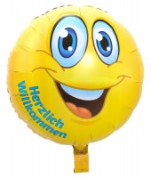 Folienballon Smiley Herzlich Willkommen