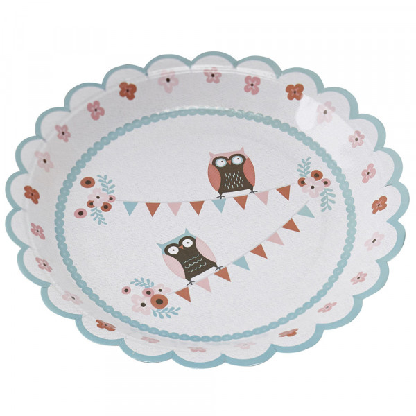 8 Patchwork Eulen Pappteller 23cm