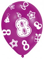 Vorschau: 6 bunte Luftballons 8.Geburtstag 27,5 cm